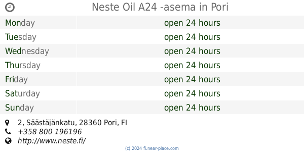 ? Neste Oil D -asema Pori opening times, 18, Helmentie, tel. +358 200 80100