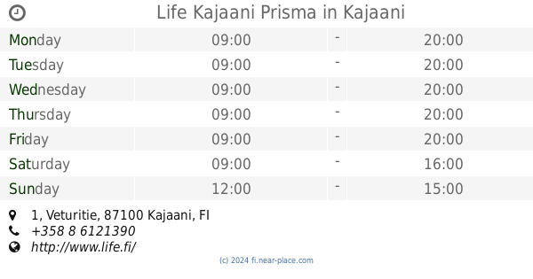 Store nearby Prisma Kajaani opening times, contacts