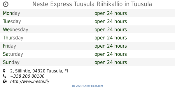 ? Neste Express Tuusula Riihikallio Tuusula opening times, 2, Siilintie,  tel. +358 200 80100