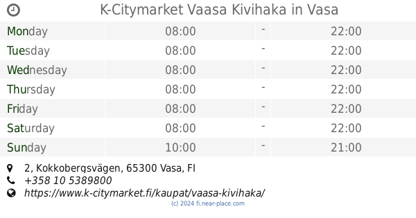 ? Prisma Vaasa Vasa opening times, 1, Jukolavägen, tel. +358 20 7807600