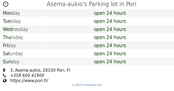 ? Asema-aukio's Parking lot Pori opening times, 3, Asema-aukio, tel. +358  600 41900