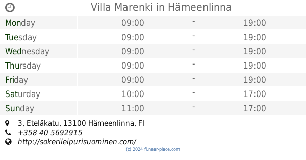 Café Kukko Hämeenlinna opening times, 11, Palokunnankatu, tel. +358 3  6165670