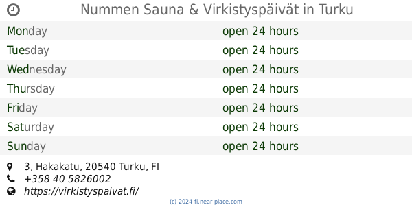 ? The Sauna Raisio, Turku opening times, 7, Ratakatu, tel. +358 41 4625488