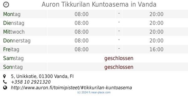 ? Hierontaote Tikkurila Vantaa öffnungszeiten, 9, Unikkotie, tel. +358 45  8693453