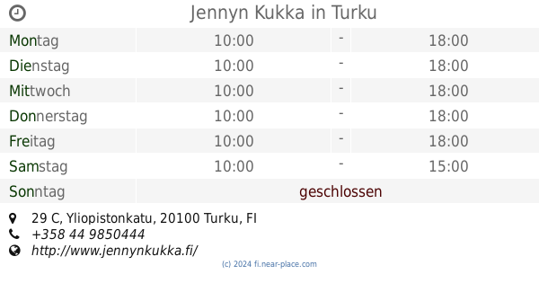 ? Jennyn Kukka Turku öffnungszeiten, 29 C, Yliopistonkatu, tel. +358 44  9850444