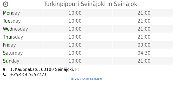 ? Turkish Pepper Seinäjoki Seinäjoki opening times, 1, Kauppakatu, tel.  +358 44 5557171