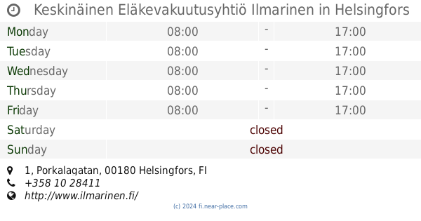 ? Keskinäinen työeläkevakuutusyhtiö Varma HELSINKI opening times, 11,  Sundholmsstranden, tel. +358 10 2440