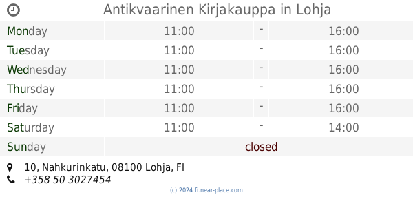 ? Köpcentret Lohi Lohja opening times, 9-13, Suurlohjankatu, tel. +358 44  3205900