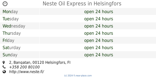 ? Neste Express Helsingfors opening times, 3, Grejusgatan, tel. +358 200  80100