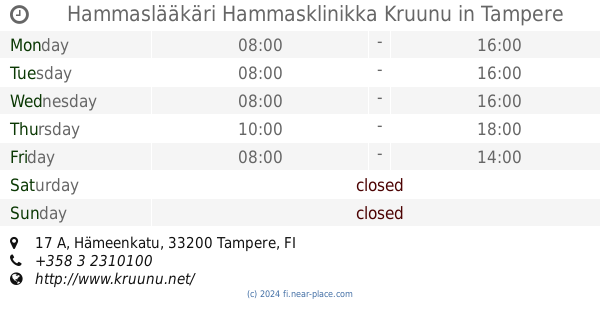 ? Mehiläinen Hammaslaboratoriot Tampere opening times, 20, Hämeenkatu,  tel. +358 10 2738054