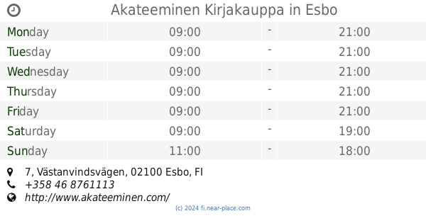 ? Suomalainen Kirjakauppa Oy Espoo opening times, 11, Piispansilta, tel.  +358 10 4054420