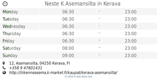 ? Neste Kerava opening times, 25, Alikeravantie, tel. +358 9 2942736
