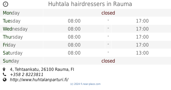 RaumHair Rauma opening times, 1, Äyhönjärventie, tel. +358 50 0416630