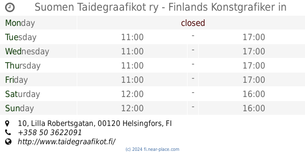 ? Suomen Taidegraafikot ry - Finlands Konstgrafiker Helsingfors opening  times, 10, Lilla Robertsgatan, tel. +358 50 3622091